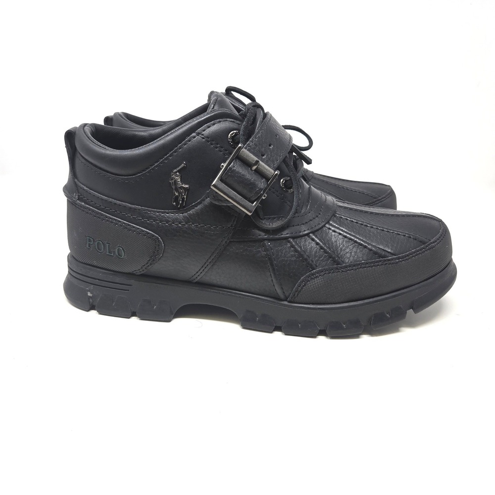 Polo Ralph Lauren Dover III Duck Boot Sneakers 9.5 Black Leather Buckle Strap